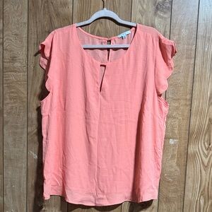 Iris Coral Flutter Sleeve Blouse